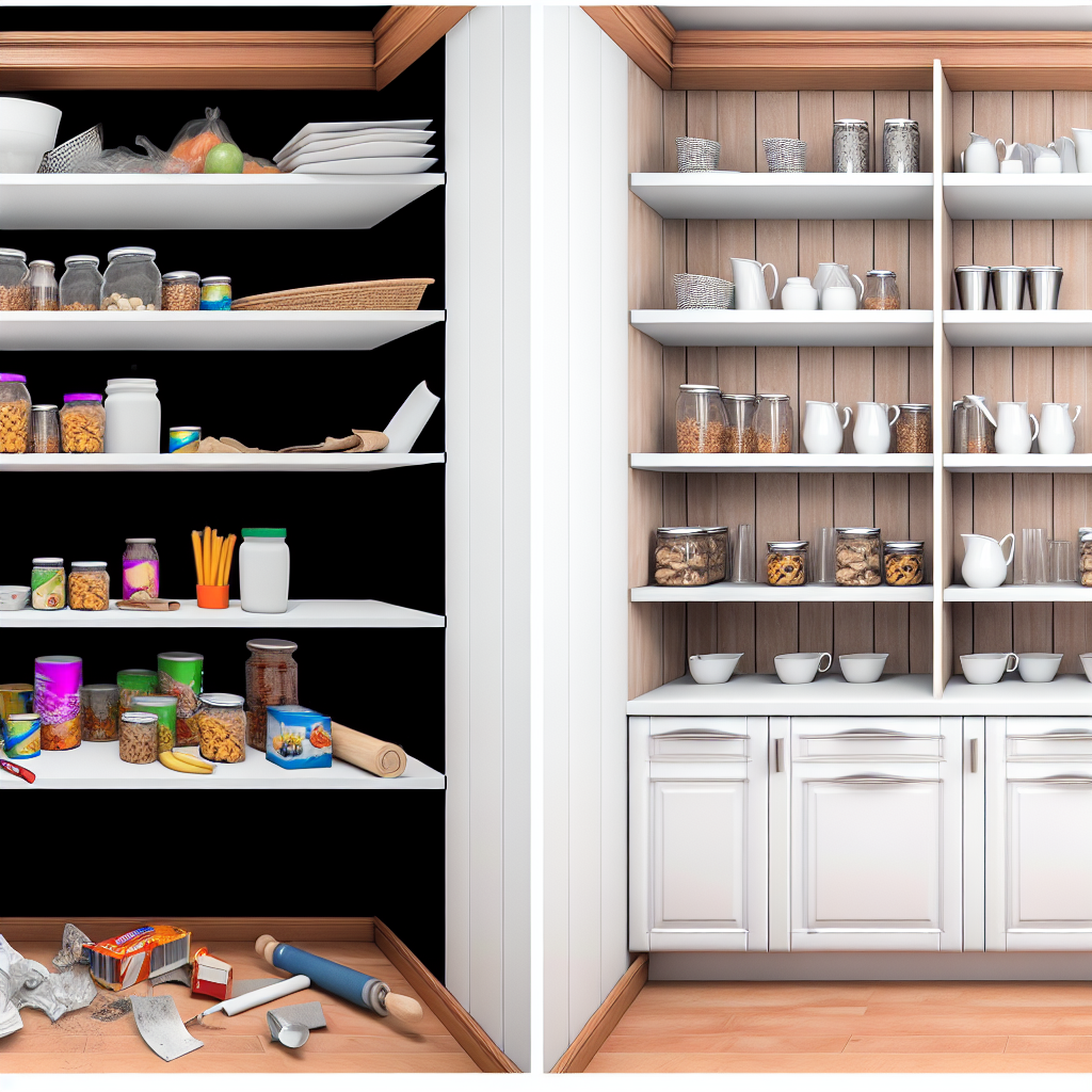 Before and after pantry transformation showing dramatic improvement