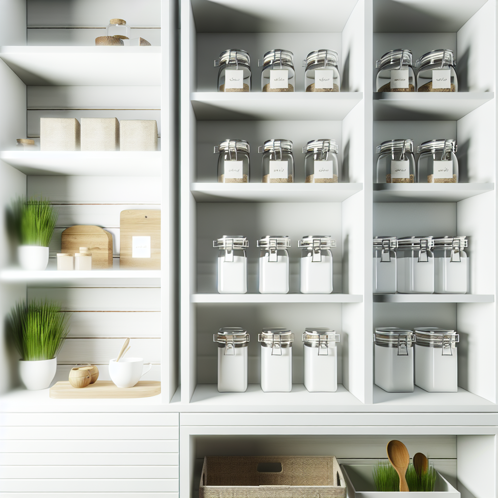 Beautifully organized pantry with labeled containers and wooden shelves